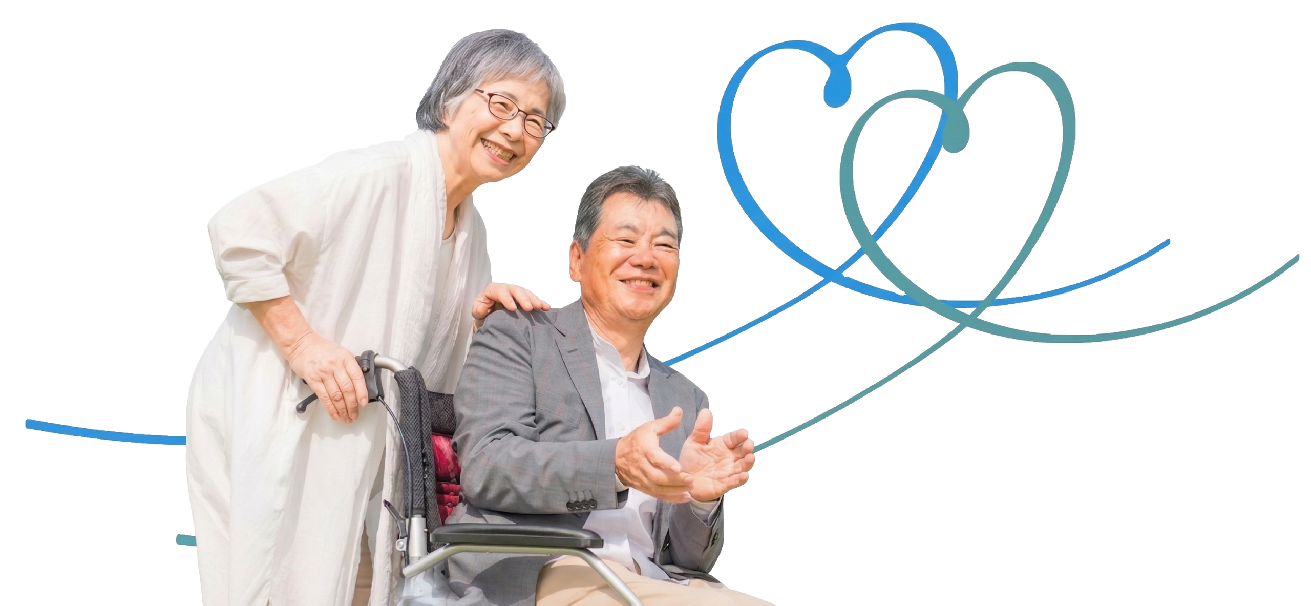 老夫婦とハートのロゴ